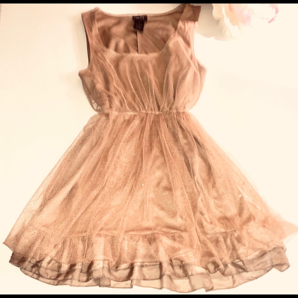 Rue 21 Skater Dress SMALL Blush/Gold Glitter Mesh
